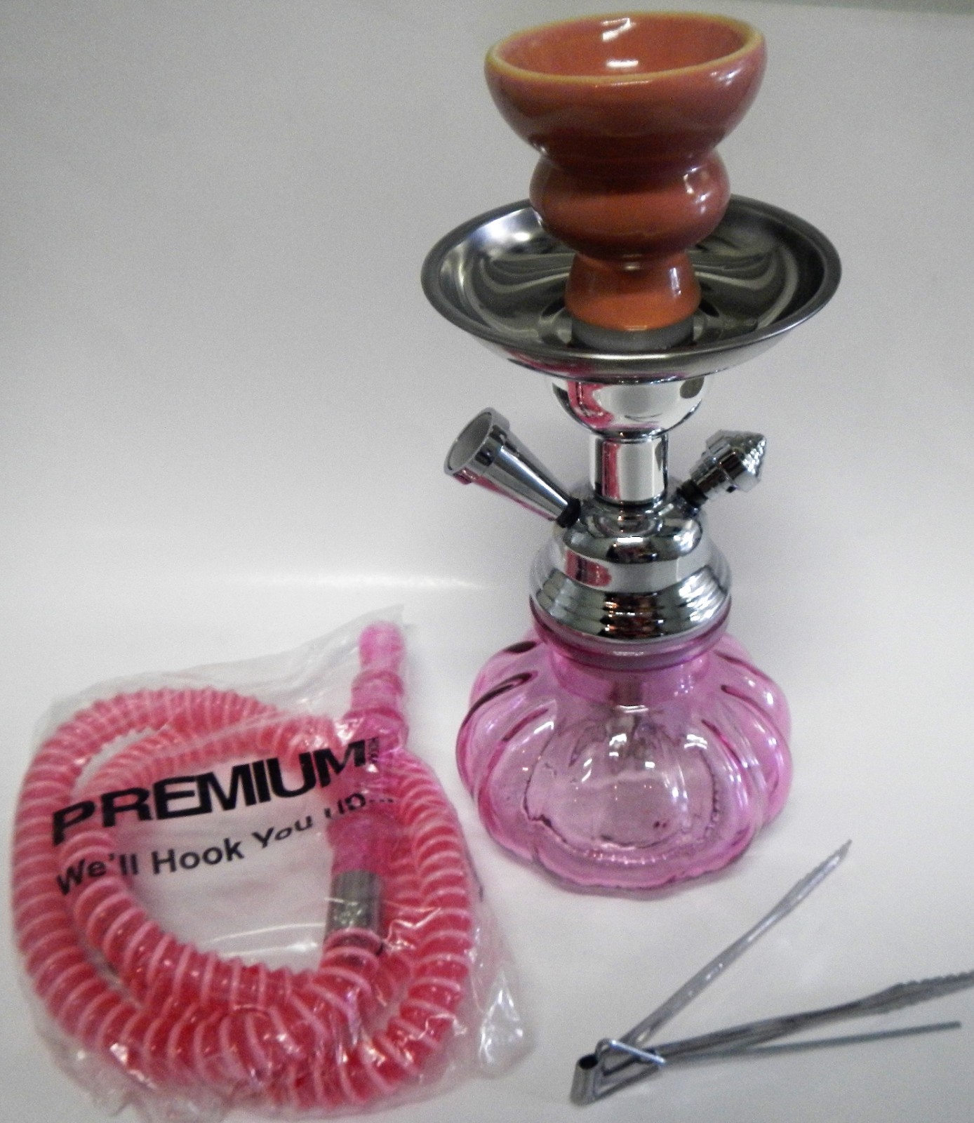 Pumpkin Hookah 9in Set with Glass Base Silicone Hose & Metal Tray in PINK 4011