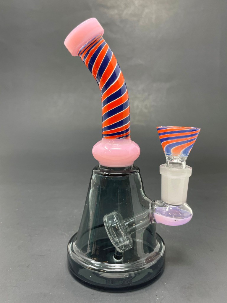 Hookah Water Pipe Glass 6&Prime; Pink Spiral Design Shower Bend Bong