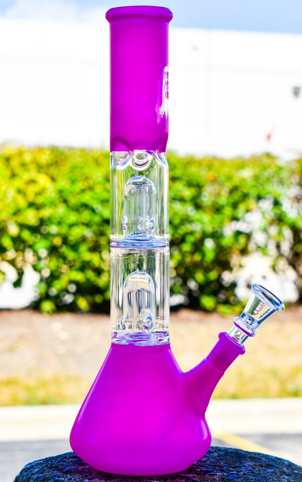 13&Prime; Inch Frosted Double Inline Cute BONG Glass Water Pipe Hookah Bubbler *USA*