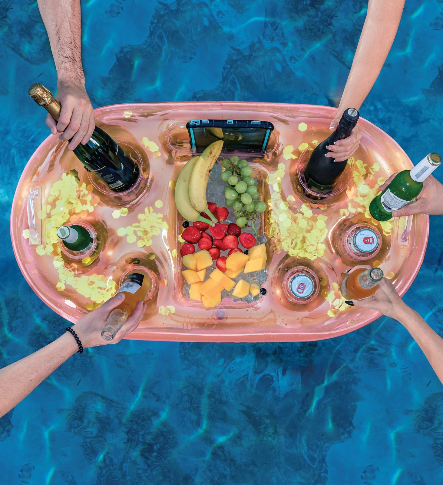 POZA Inflatable Gold Floating Cooler – Luxurious Drink Holder Filled with Spa…