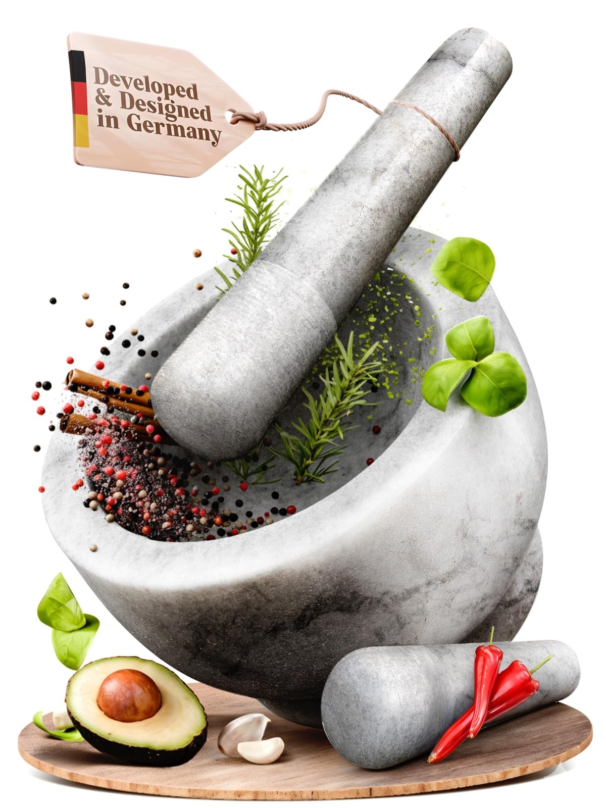 ChefSofi Marble Extra Large 8 Inch 5 Cup-Capacity Mortar and Pestle Set – One…