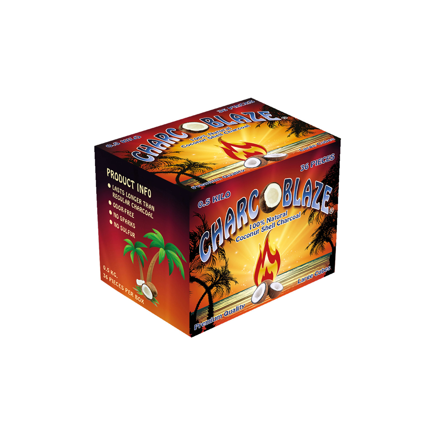 Charcoblaze 100% Natural Coconut Hookah Charcoal Coals 36 Pcs Charco Blaze