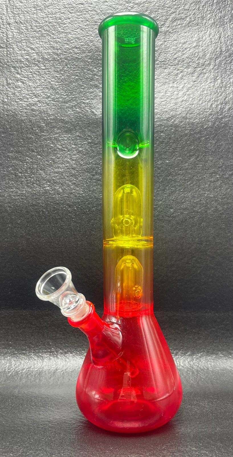 12&Prime; RASTA GLASS Bong DOUBLE Percolator Tobacco Hookah Water Pipe!