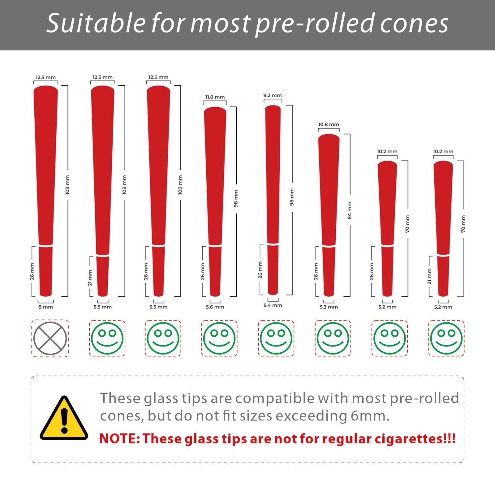 12PCS Reusable Glass Tips for Filter,Flat Mouthpiece Cones Holder, Multi-Colo…