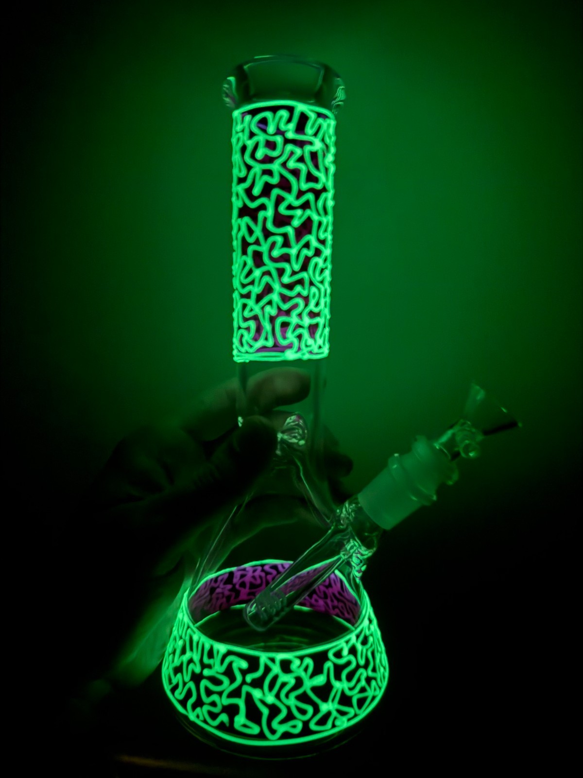 10.5” Premium Glass Water Pipe Purple Maze Glow in Dark 14mm