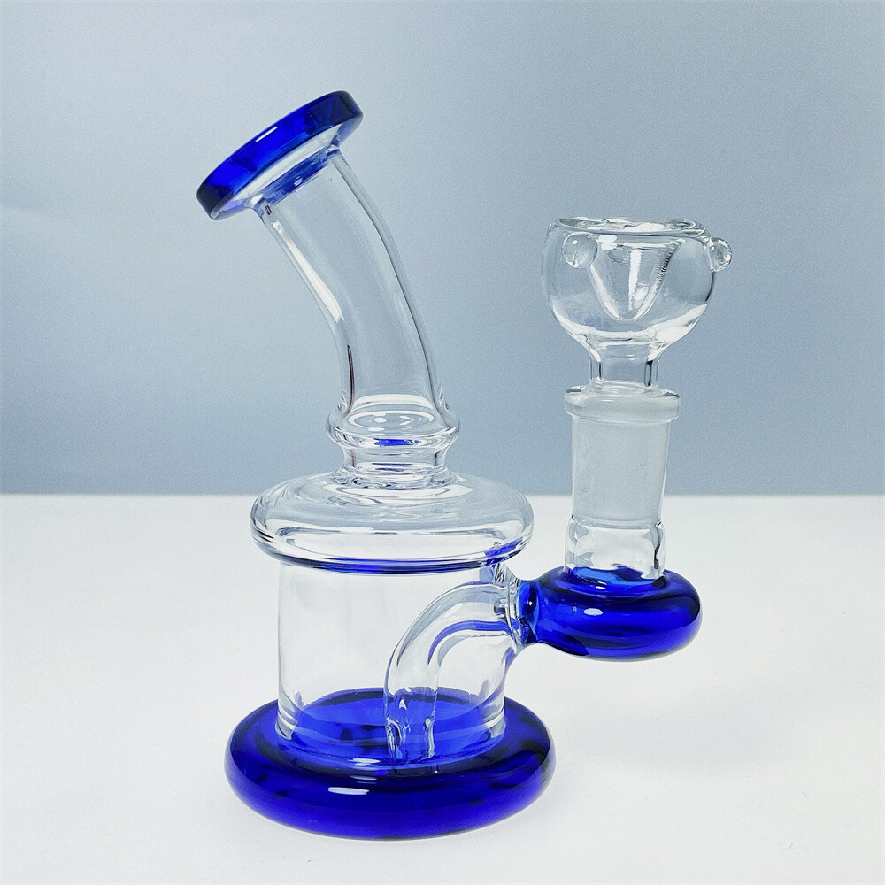 4&Prime; Mini Blue Glass Bong Diffused Perc Premium Quality Water Pipe Hookah Bubbler