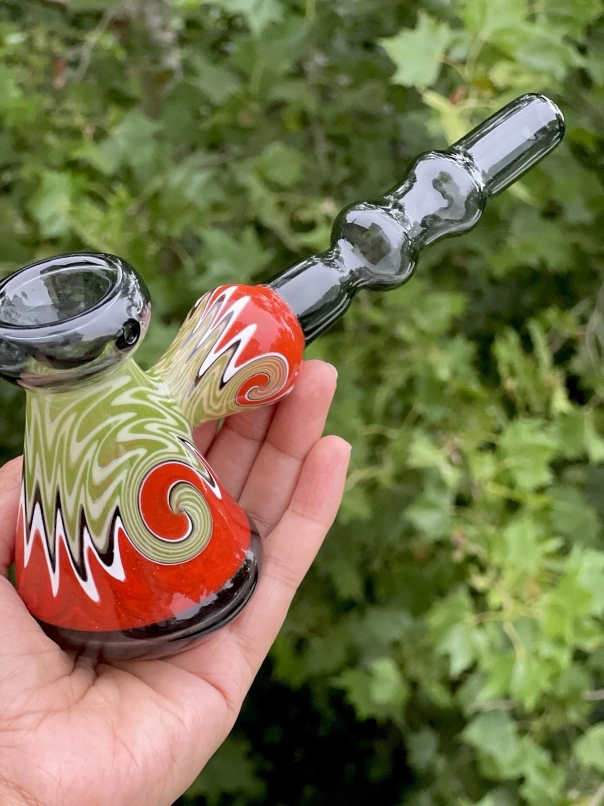 7 Inch Heavy Glass Water Pipe hammber Bubbler Collectible Art Piece Flame Swirl