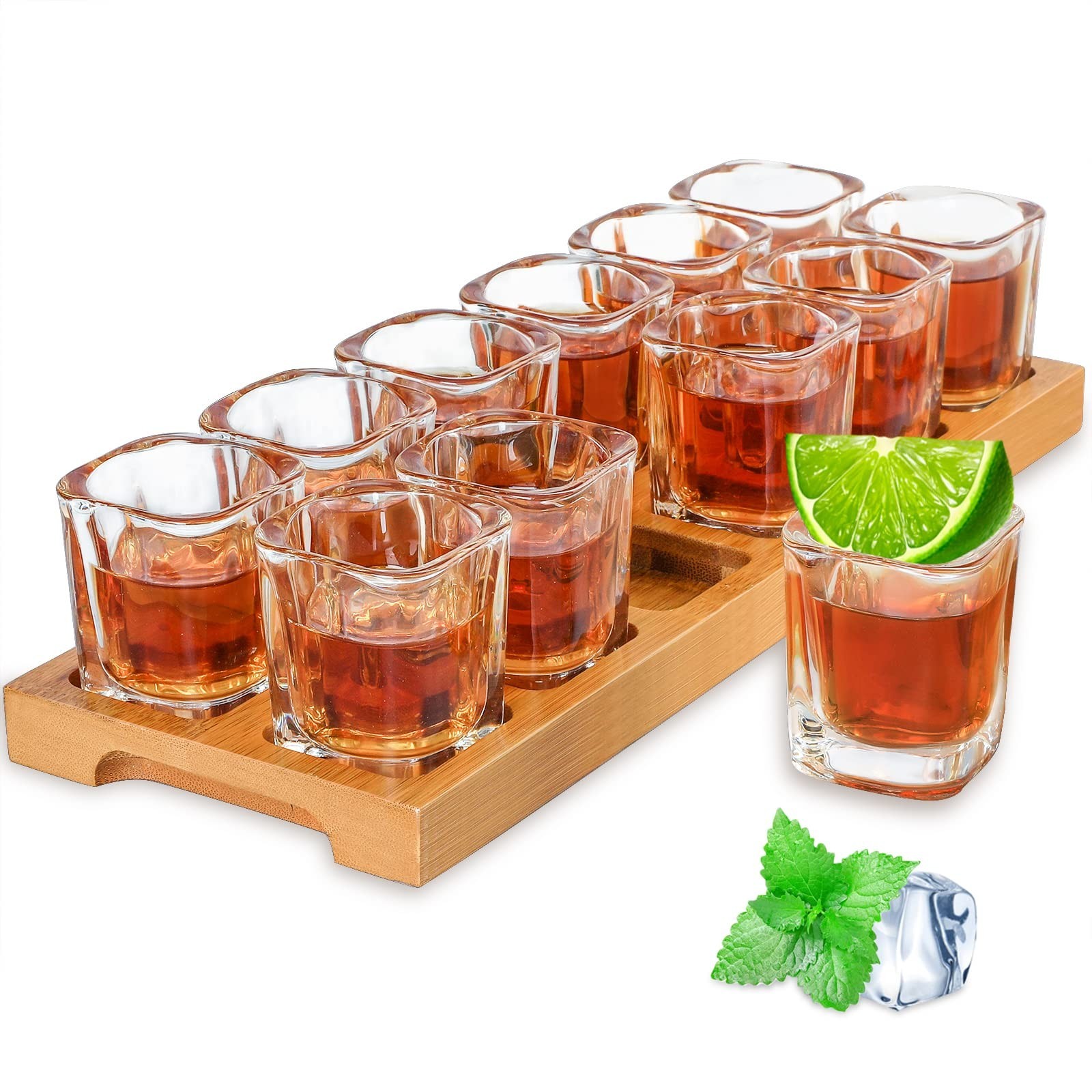 Shot Glass Set – 2oz/60ml Set of 12 Shot Glass Tray Holder Set Thick Base for…