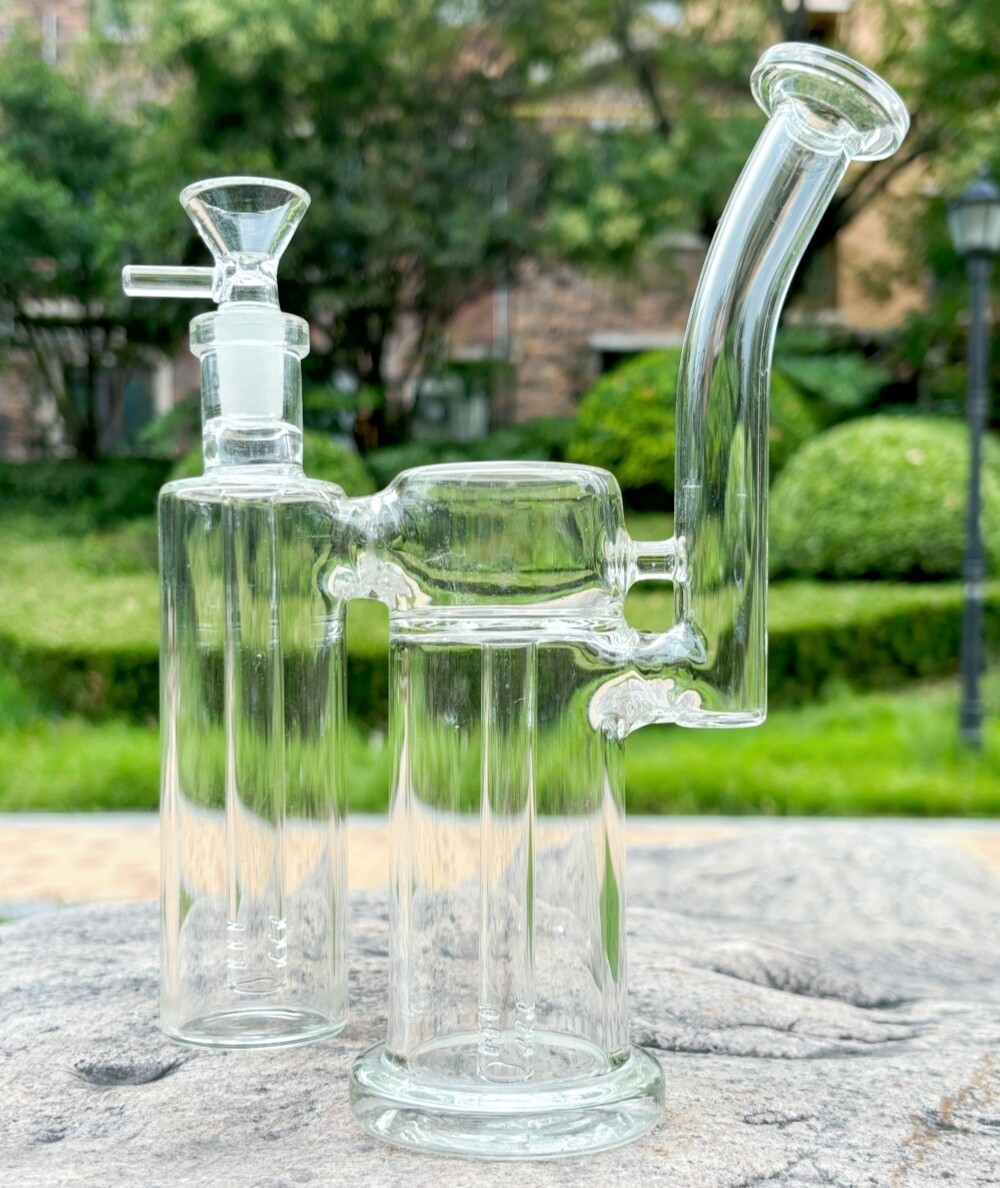 Clear 9&Prime; Glass Bong Double Chamber Tornado Hookahs Recycler Smoking Water Pipe