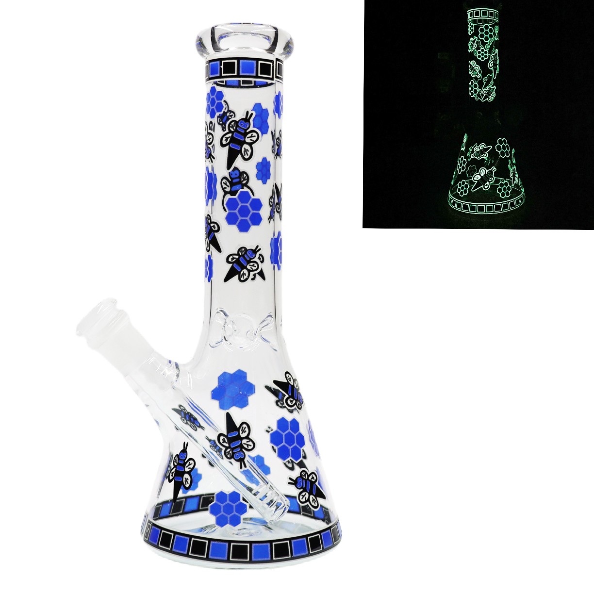 10&Prime; Glow In the Dark Bee Glass Bong Tobacco Smoking Water Pipe Hookah Bubbler