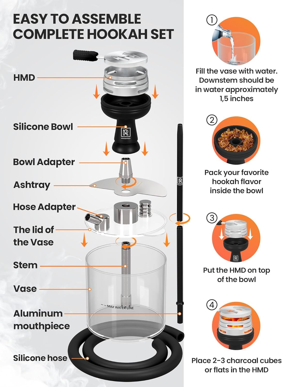 Portable Hookah Set with Everything – YADO Acrylic Hookah Kit to Go – Sisha Hook