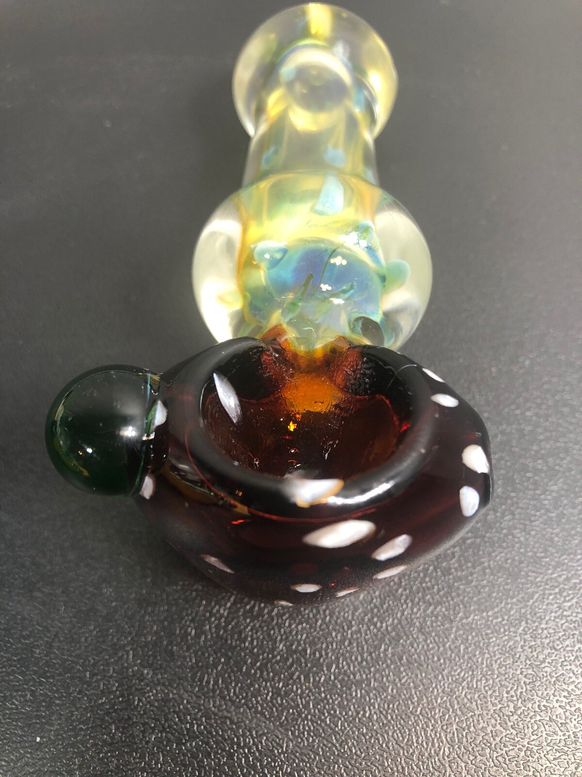 USA TOBACCO 4” SMOKING HAND PIPE BLOWN GLASS STRAWBERRY MARBLE WORK SHERLOCK