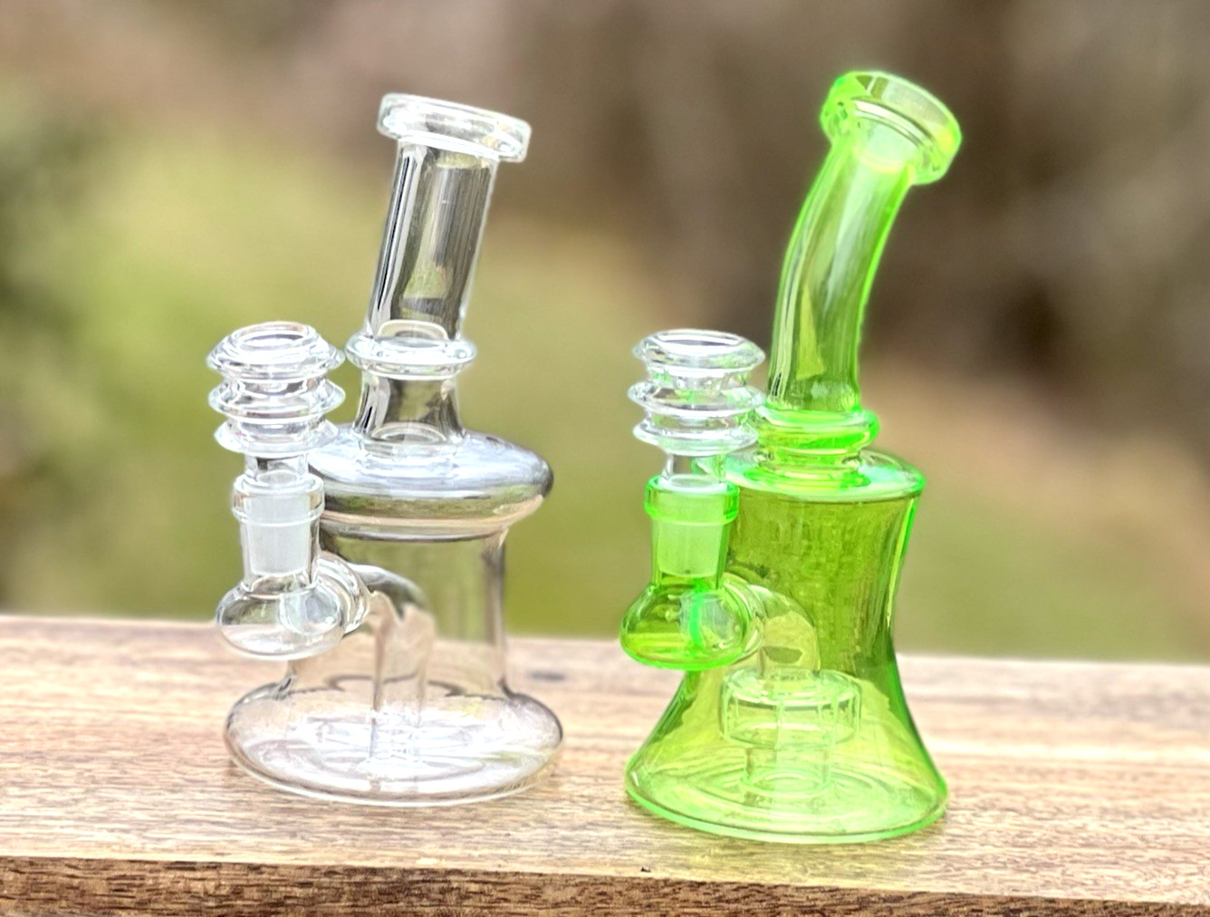 2 Set 6” Mini Glass Water Pipe Bubbler Bong Glass Portable Hookah Clear + Neon