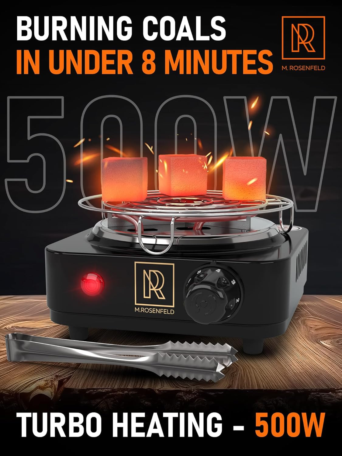 M. ROSENFELD Hookah Coal Burner 500W with Grid – Coal Burner for Hooka Cubes Bla