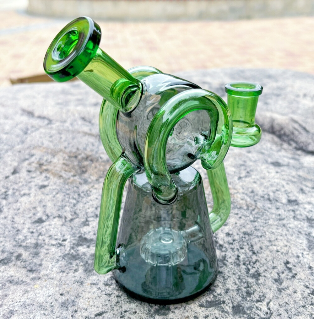 NEW 6.9&Prime; Recycler Glass Bong Pyrex Smoking Water Pipe Bubbler W/14mm Bowl Green