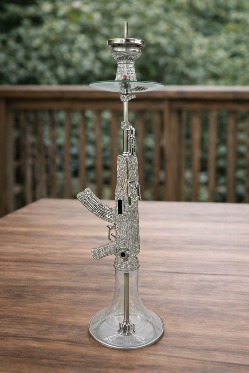 MOB AK-47 Swarovski Diamond Hookah – Silver | Luxury Hookah | FREE Shipping