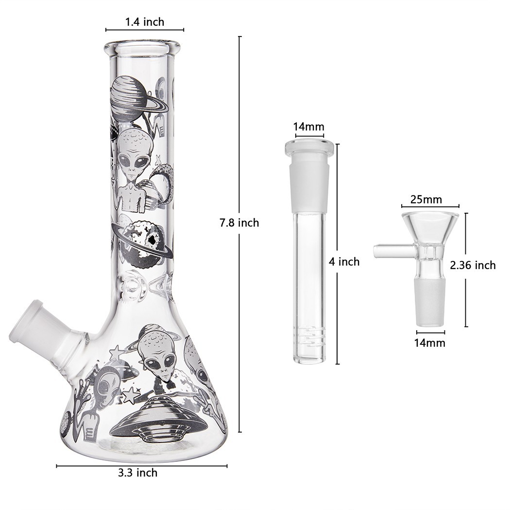 7.8&Prime; Aliens Fluorescent Glass Bong Water Pipe Smoking Ash Catcher Beaker 14MM