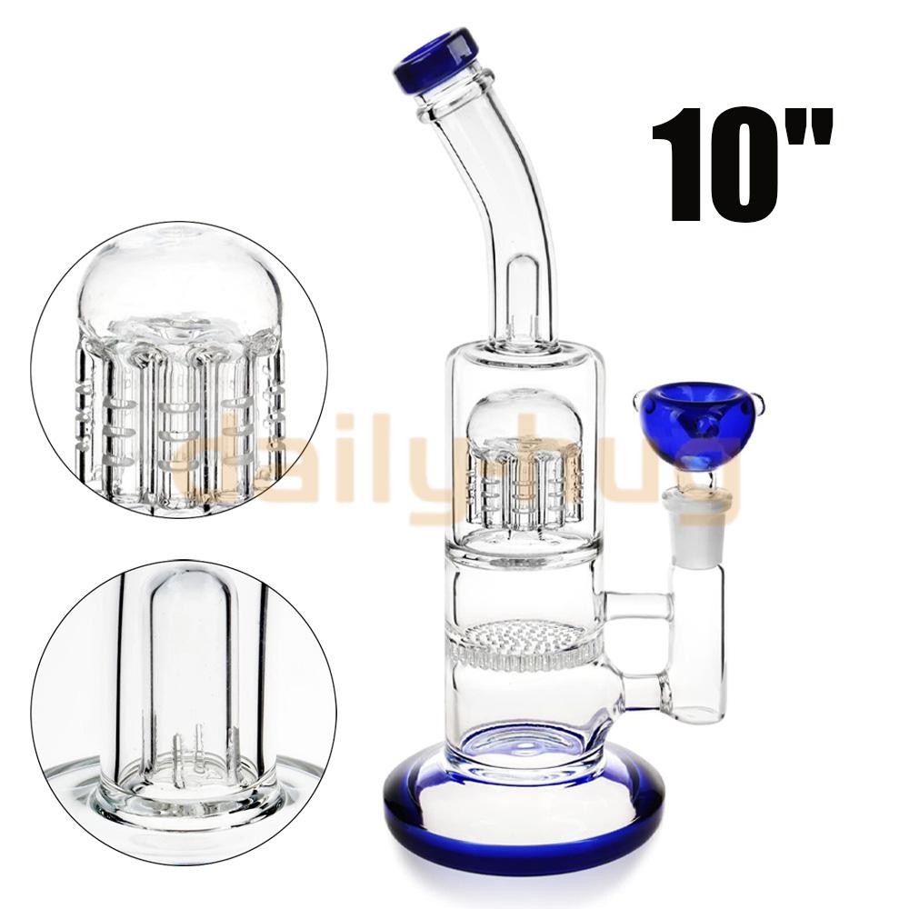 10&Prime; Blue Heavy Glass Bong Shisha Percolate Hookah Water Pipe with 14mm Bowl