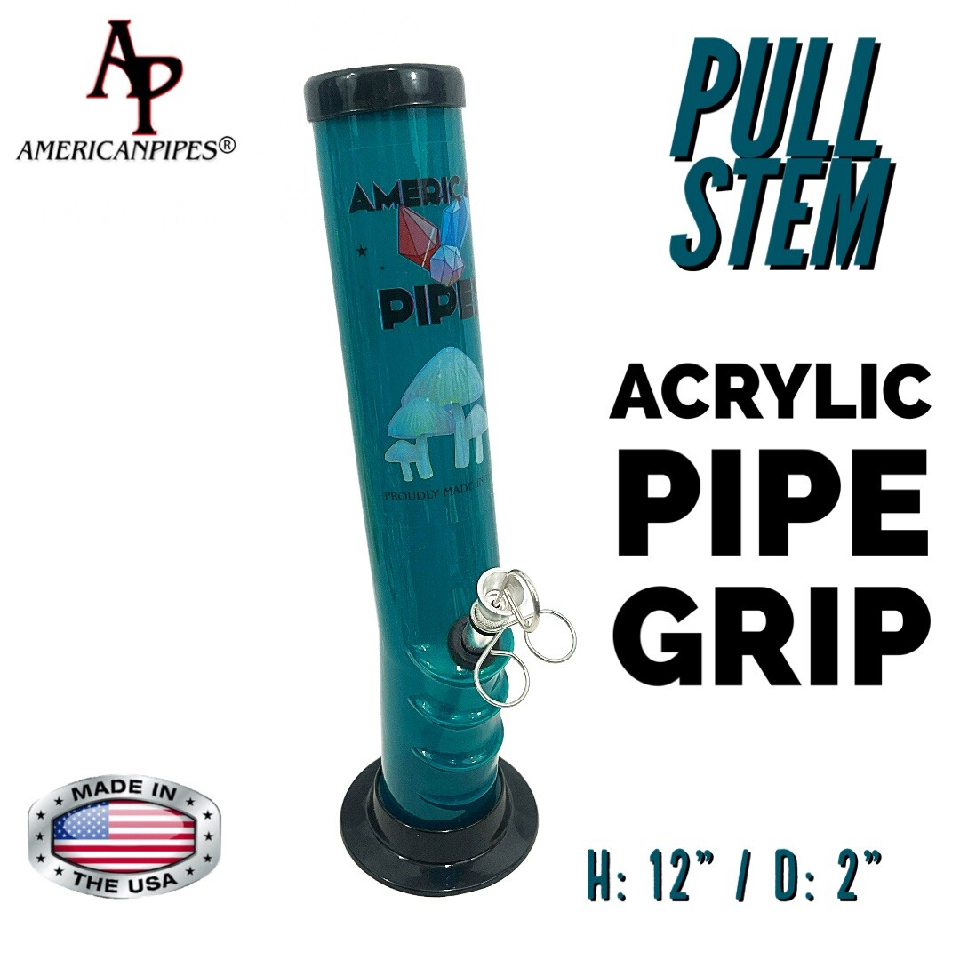INHALE®️ 2X12&Prime; GRIP ACRYLIC HOOKAH WATER PIPE WITH PULL STEM MADE IN THE USA