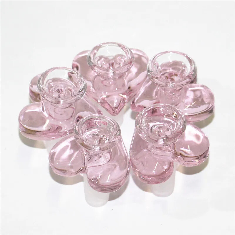 2pcs 14mm Male Pink Glass Tobacco Bowl Heart Shape Smoking Pipe Bowl Bong Joint