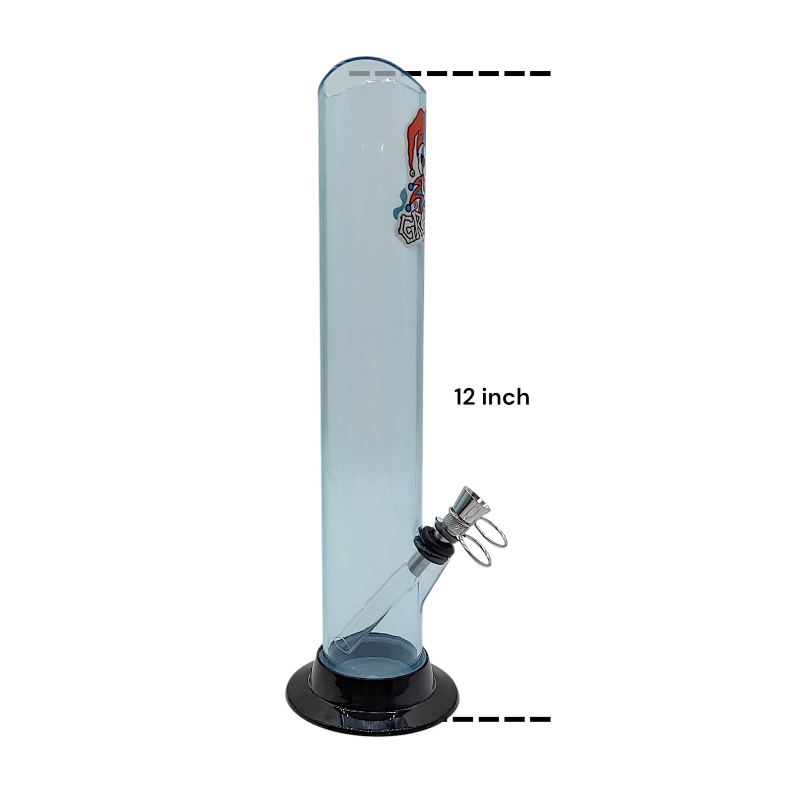 12&Prime; Graffix Acrylic Waterpipe Bong Classic Straight Metal Pull Stem Bowl Blue