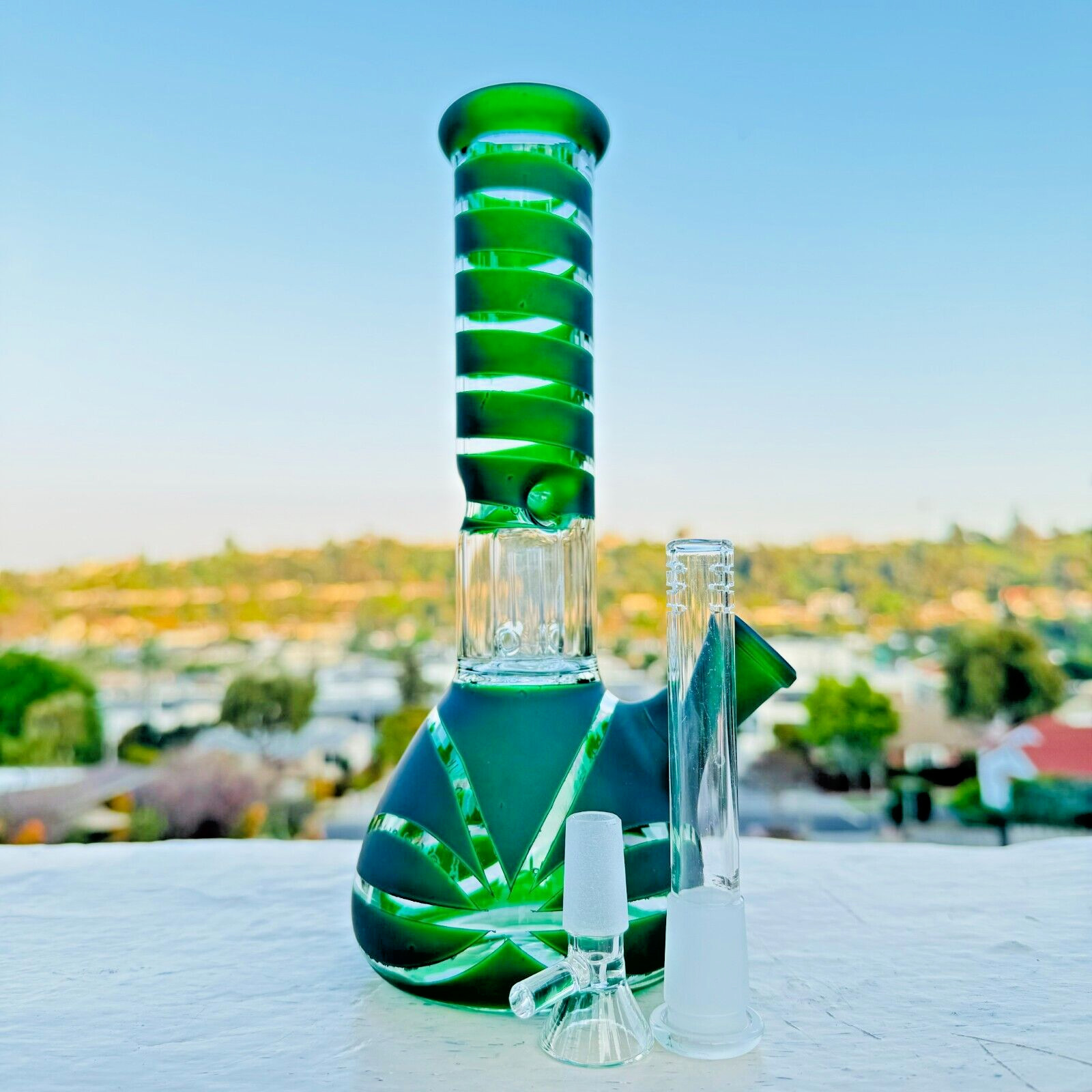 Green 9inch Hookah Glass Water Tobacco Pipe Bong Thick Bubbler with 14mm Bowl