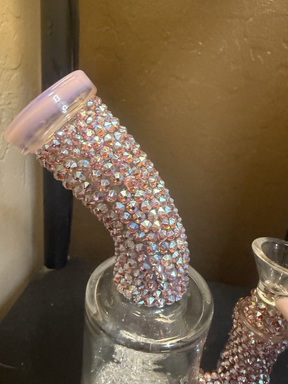 Crystal Encrusted Glass Water Pipe with Diamond Pattern. Girly bong Bling Bong