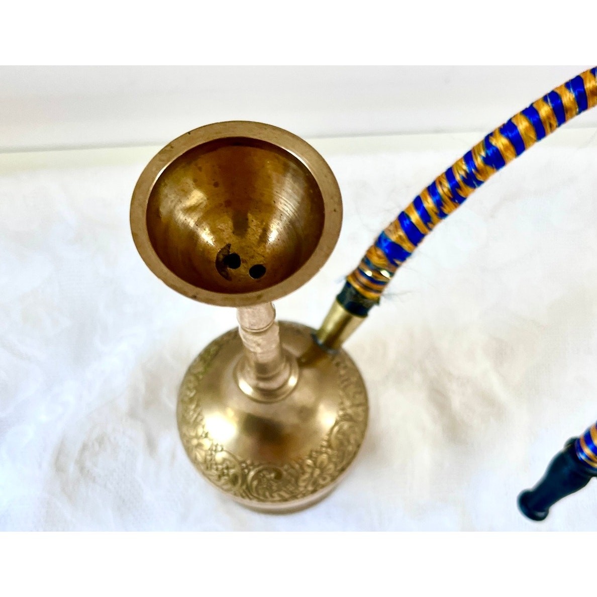 Vintage Brass Hookah Turkish Coffee Pot Handmade Engraved Middle Eastern Decor