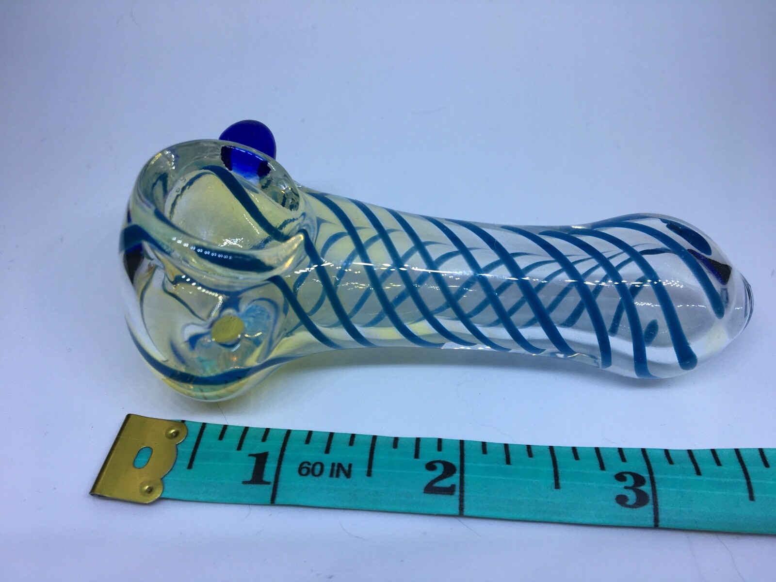 HEAVY THICK BLOWN GLASS BOWL HAND PIPE USA 3.5” KB15A SPOON SWIRL PIPA TOBACCO 1