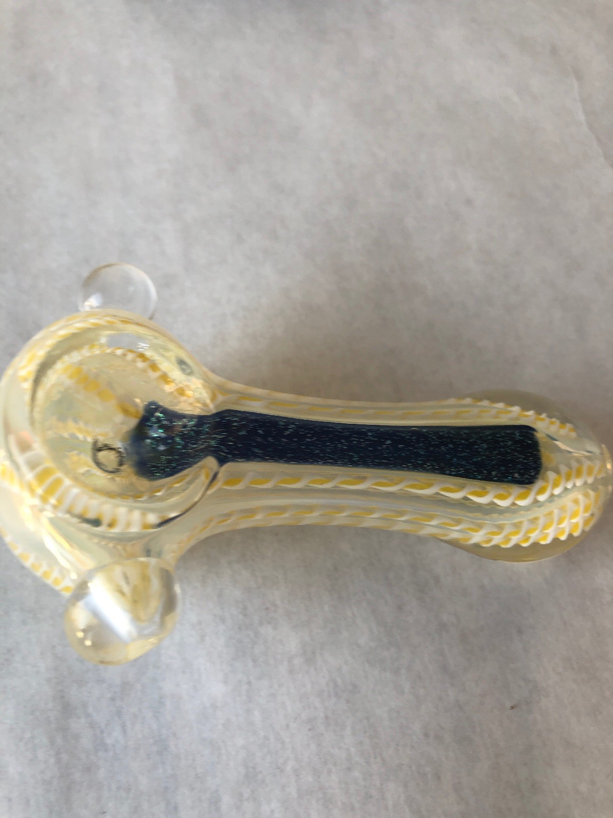 USA TOBACCO SMOKING PIPE YELLOW 2.5” DICRO TWISTED ROD FLAT MOUTH PEANUT GLASS