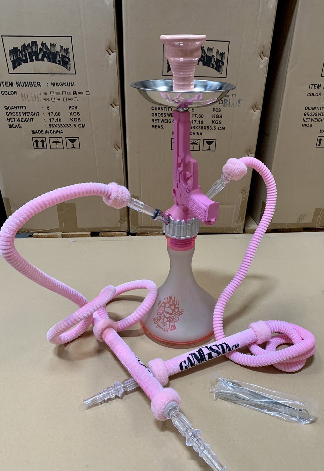 ICED BULLET 2 HOSE HOOKAH .ORIGINAL GangstaHOOKAH(tm)BY INHALE®️PINK