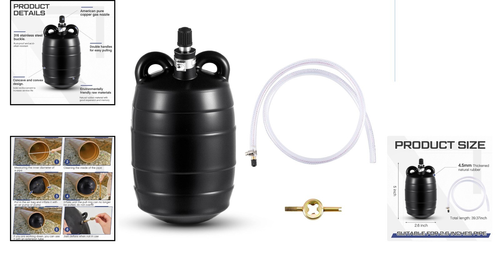 Durable 3&Prime; Inflatable Plug with Accessories for Easy Pipeline Maintenance