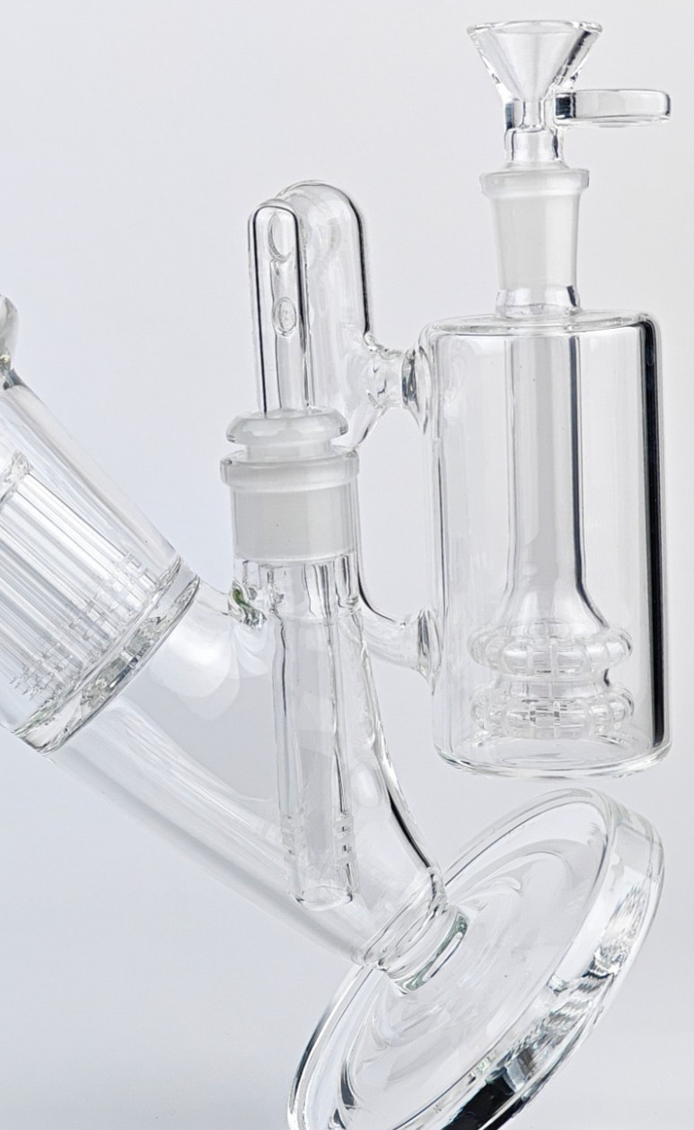 Wet Ash Catcher for Bongs – 5&Prime; Tall, For 14mm Bowls – 90°, Dual-Circular Perc