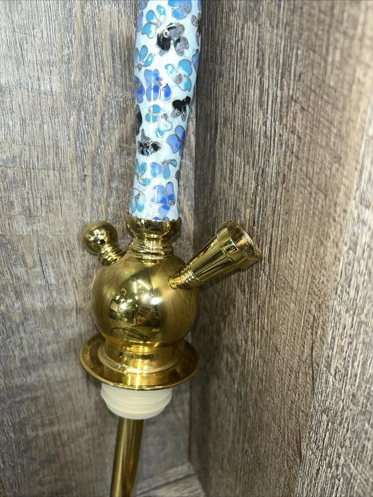Hookah For Parts Or Repair Incomplete Brass And Ceramic W/wood Tips On Hose