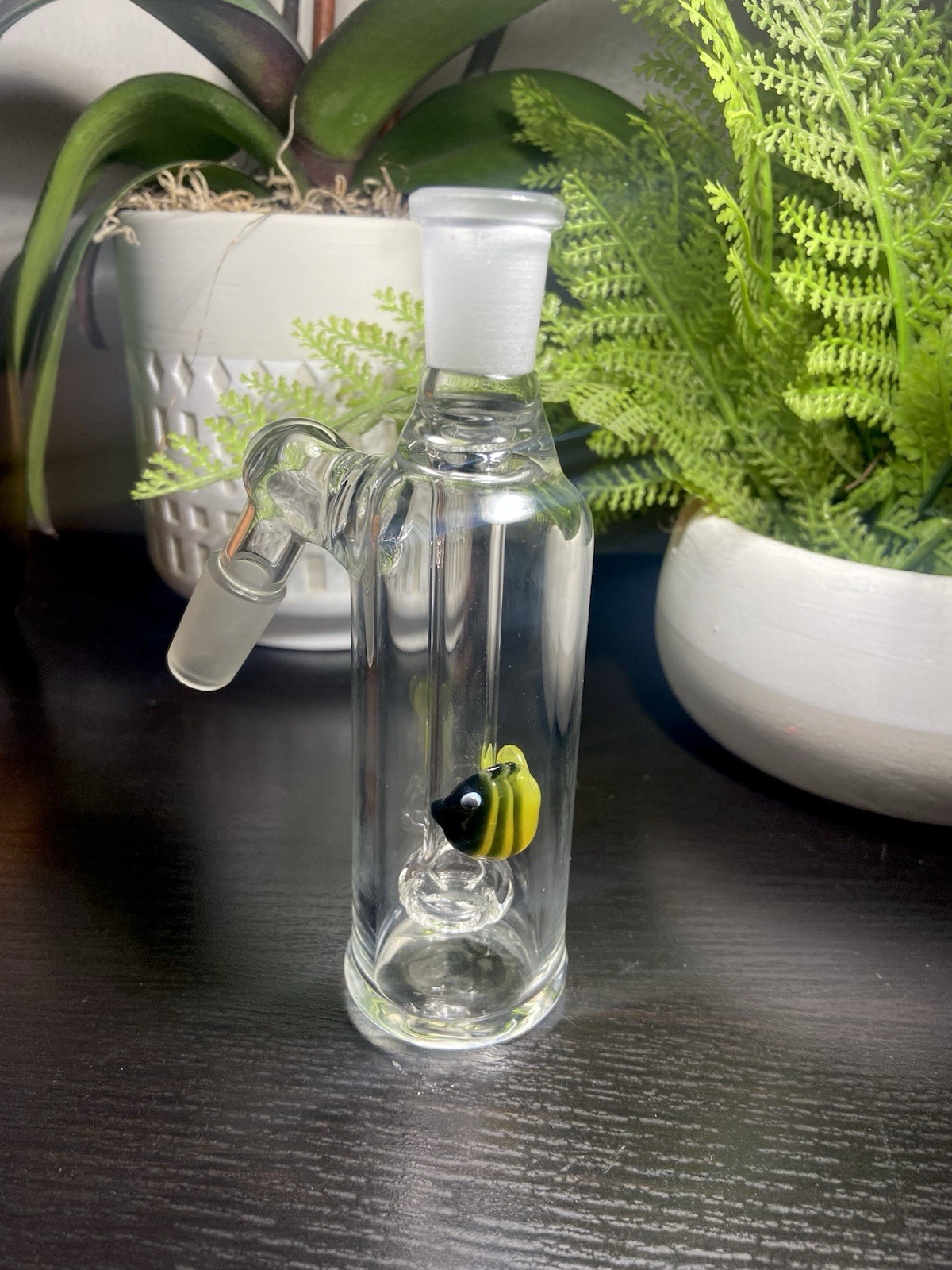 14mm Shower Head Glass Ash Catcher 45 degree (yellow Fish).Thick Glass.