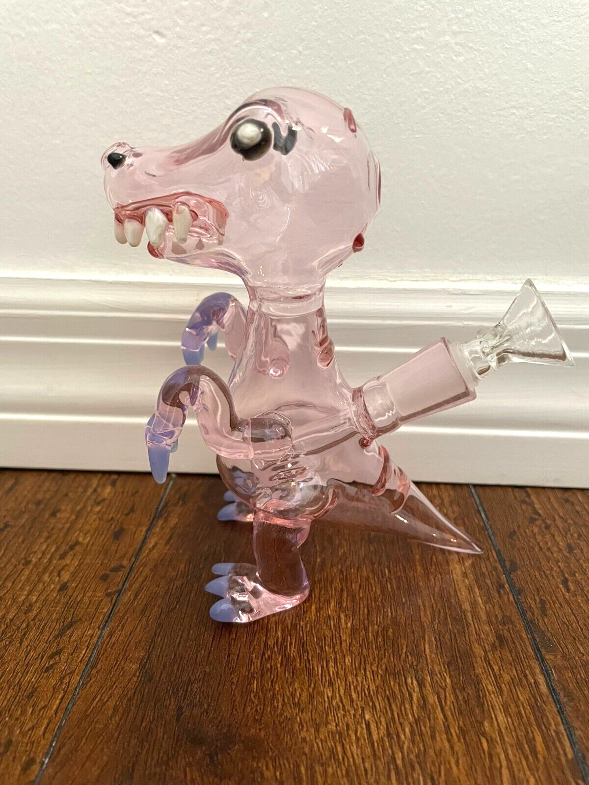 6” Premium Glass Water Pipe Art Dragon Dinosaur Pink 14mm