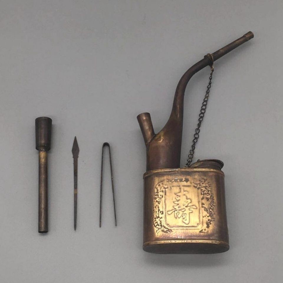 2026 Brass Water Pipe Longevity Character Smoking Pipe Vintage Chinese Decor