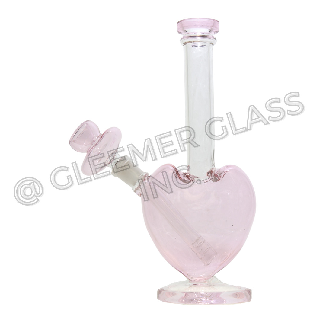 8&Prime; Pink Hand Drawn Heart Bong Hookah Water Pipe w/ Pink Heart Shaped Bowl 1&Prime; W