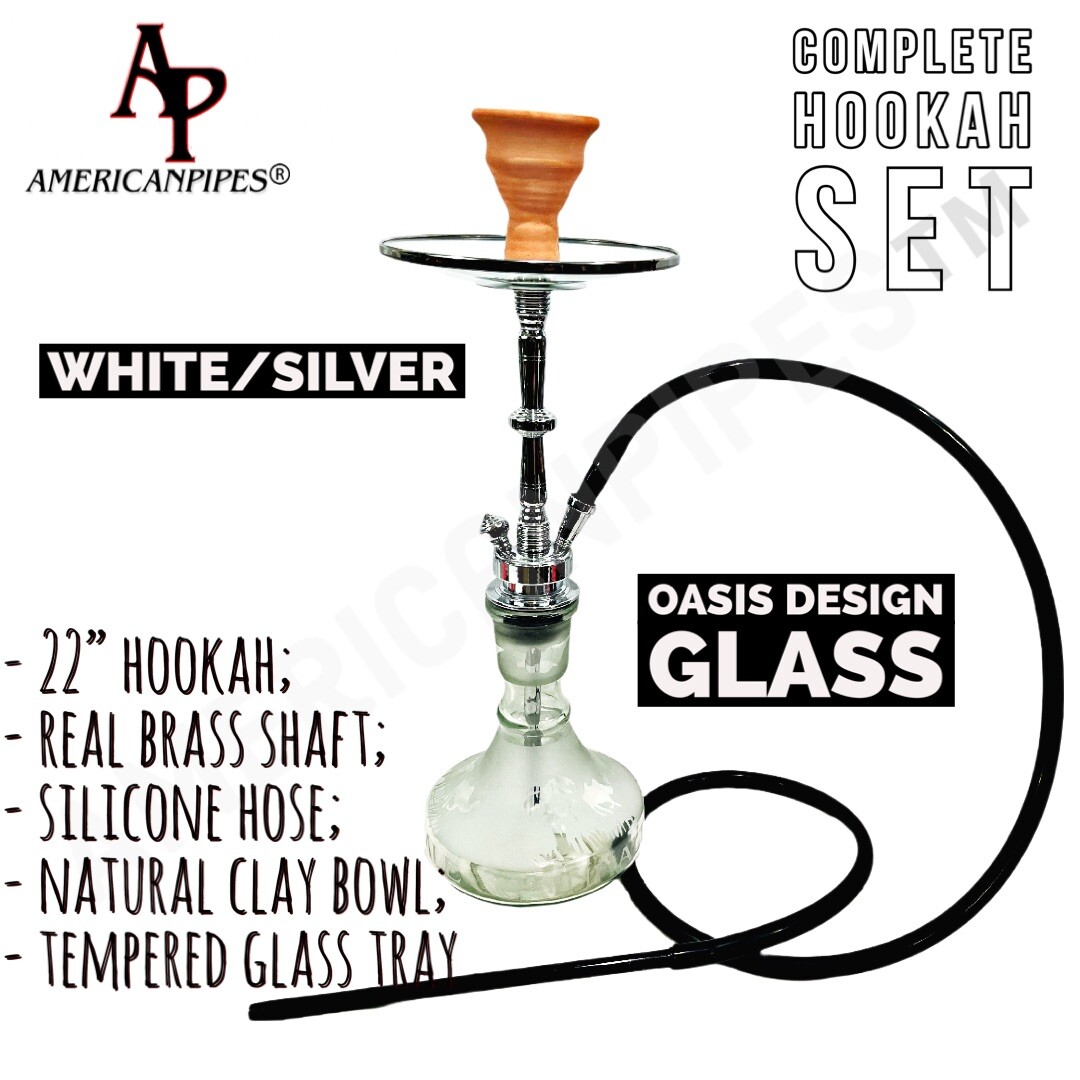 INHALE®️22” HOOKAH SOLID BRASS SHAFT, SILICONE HOSE, GLASS TRAY