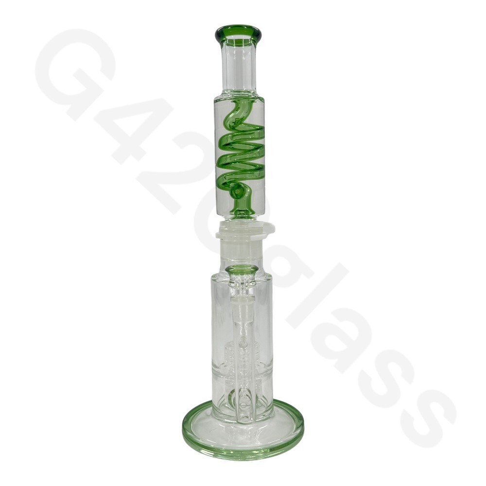🔥16 Inch G420glass Freezable Coil Bong Double Showerhead Percolator Beaker Bong