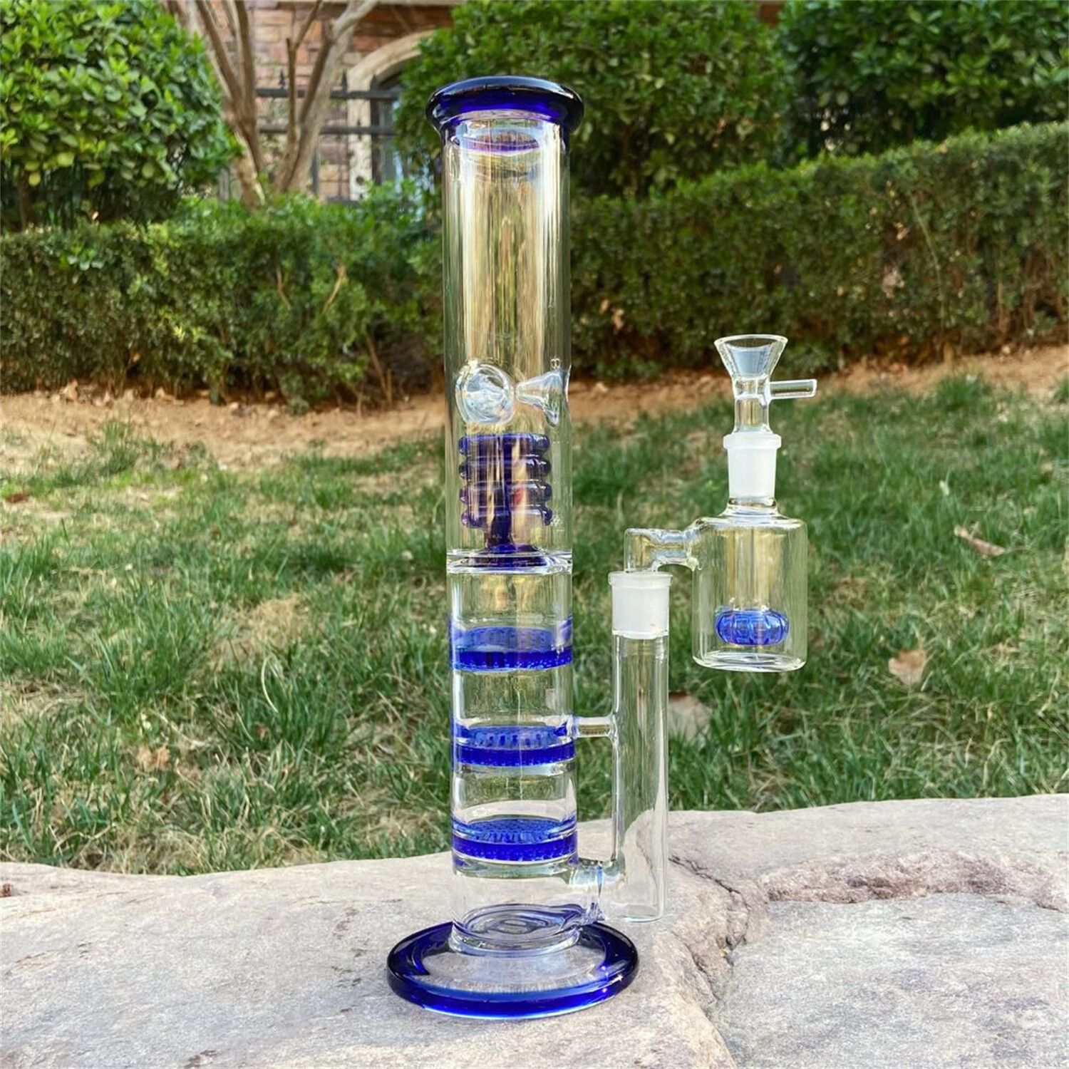 Blue 12.6 » Glass Honeycomb Filter Bong Smoking Hookah Water Pipe W/Ash Catcher