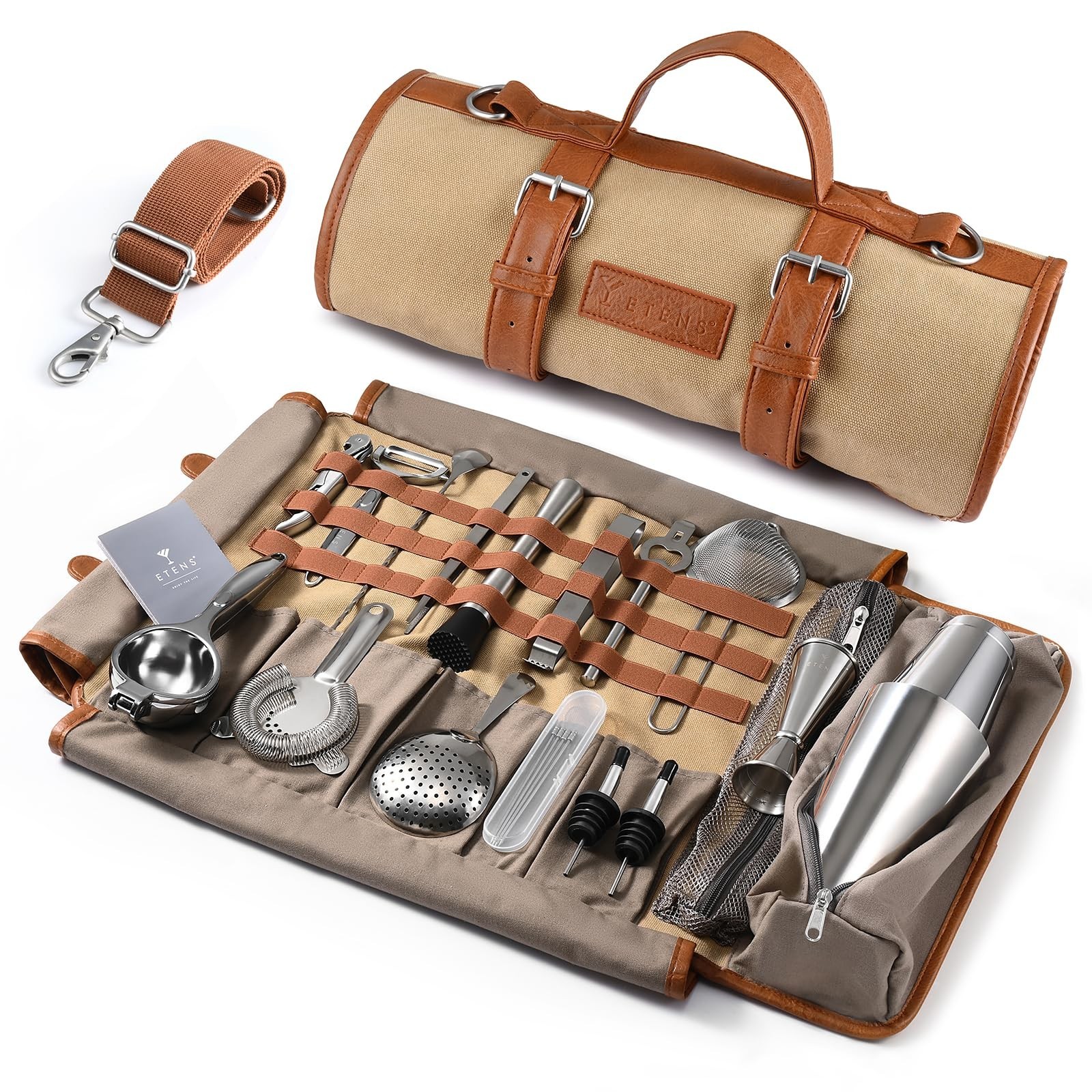 Etens 22 Piece Travel Bartender Kit with Bag, Portable Stainless Steel Profes…