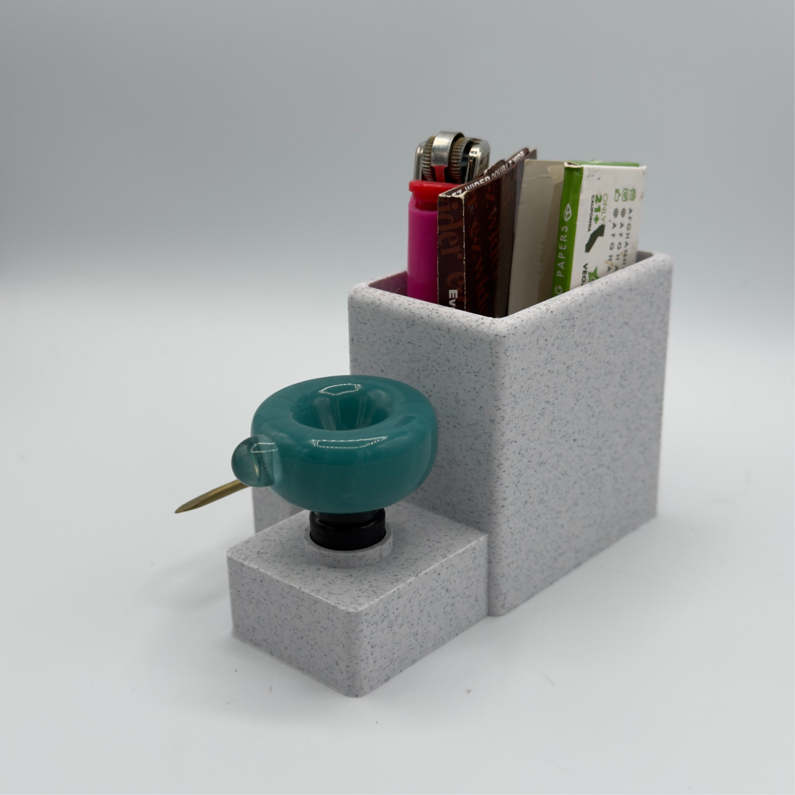 14mm Bowl Stand Display With Storage & Tool Pick Holder – White Marble Plastic