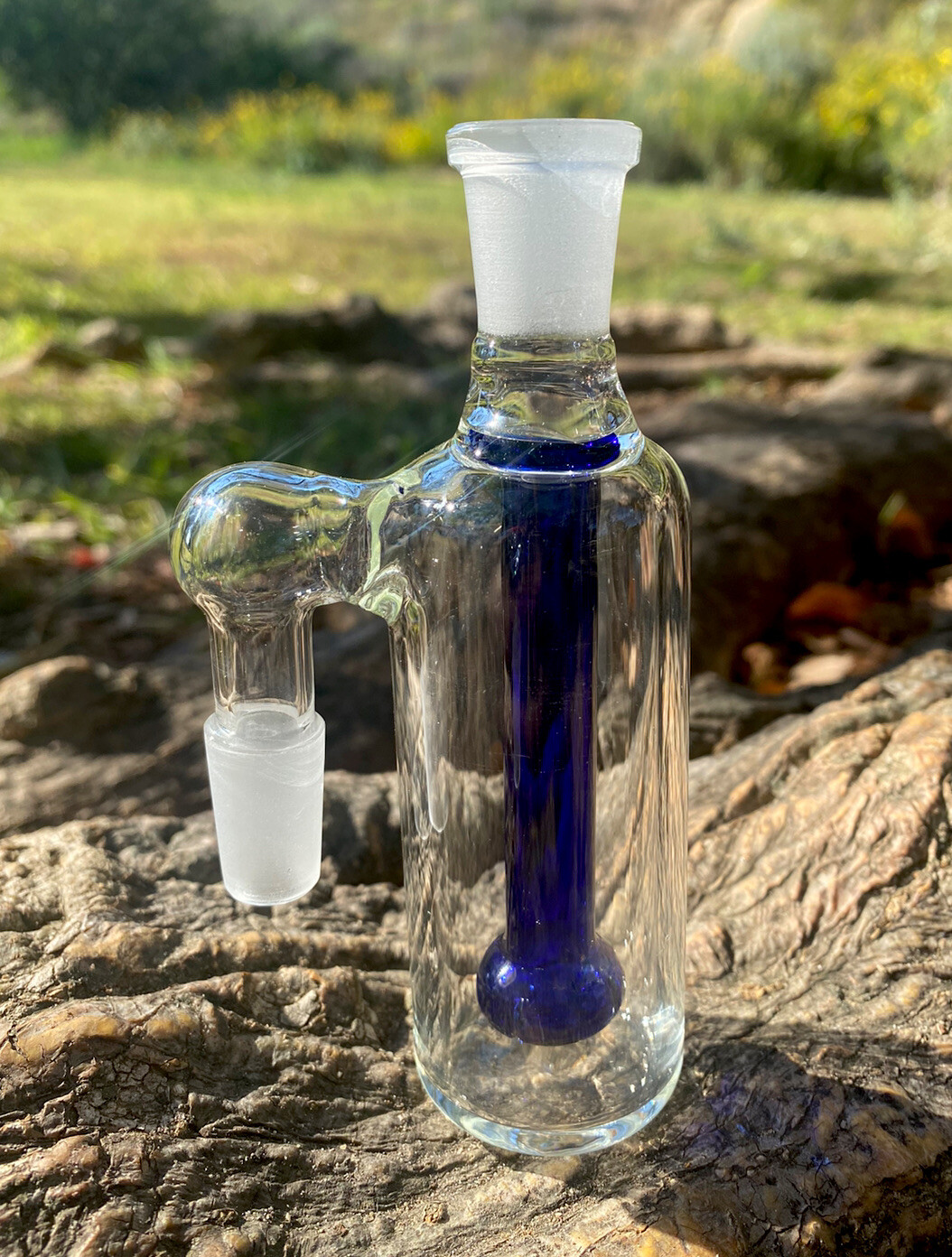 14mm Thick Glass Ash Catcher 90 Degree Blue Cobalt Color Shower Head