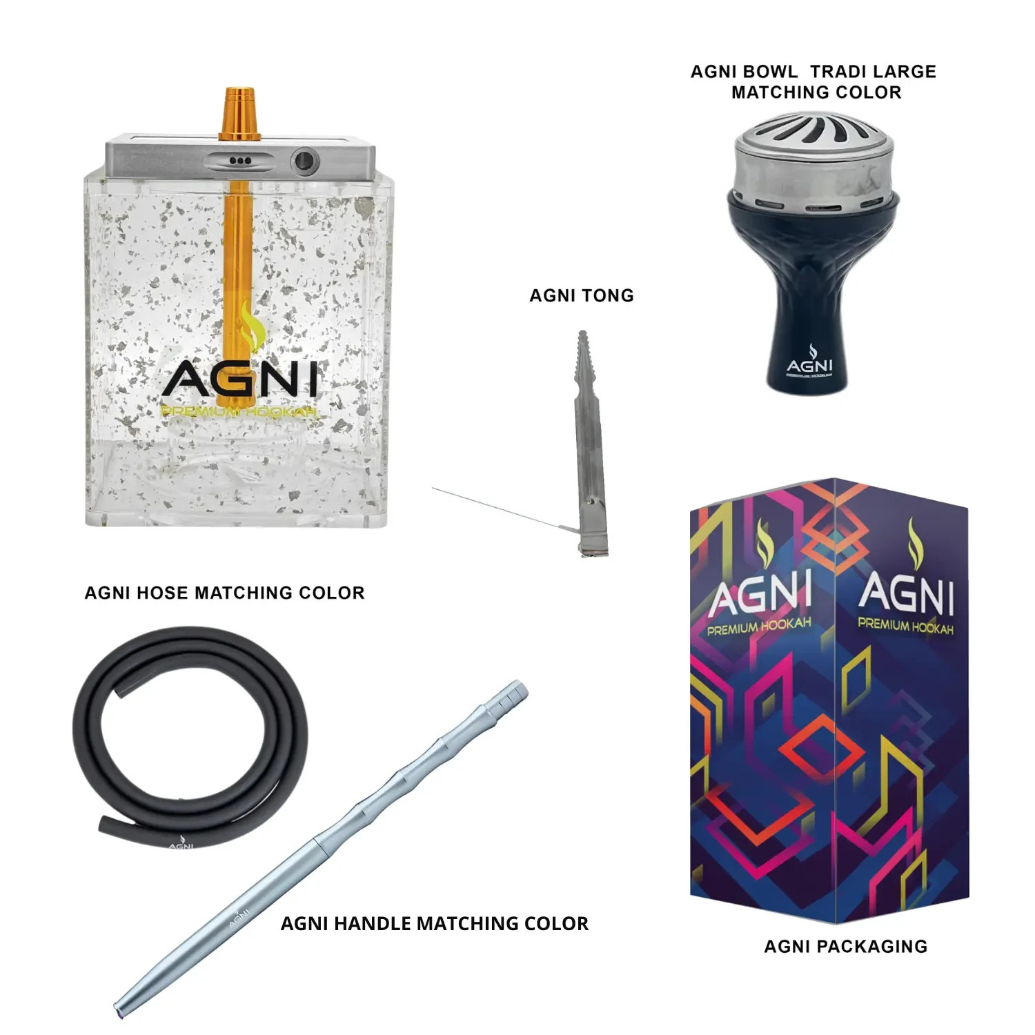 AGNI Hookah Rock Premium Glass Handle with LED – SILVER | Full Set | Free Shipp