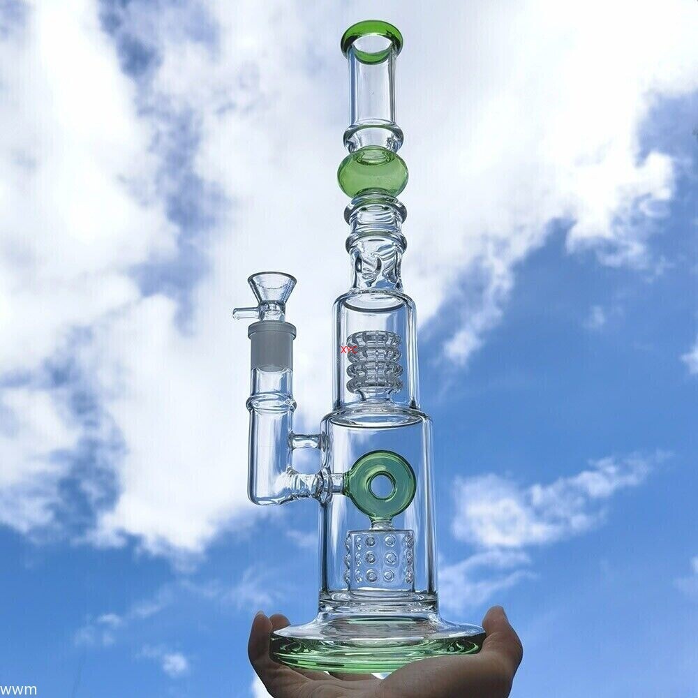 15 Inch Honeycomb Percolator Glass Bong Water Pipe Hookah Bubbler Smoking Pipe