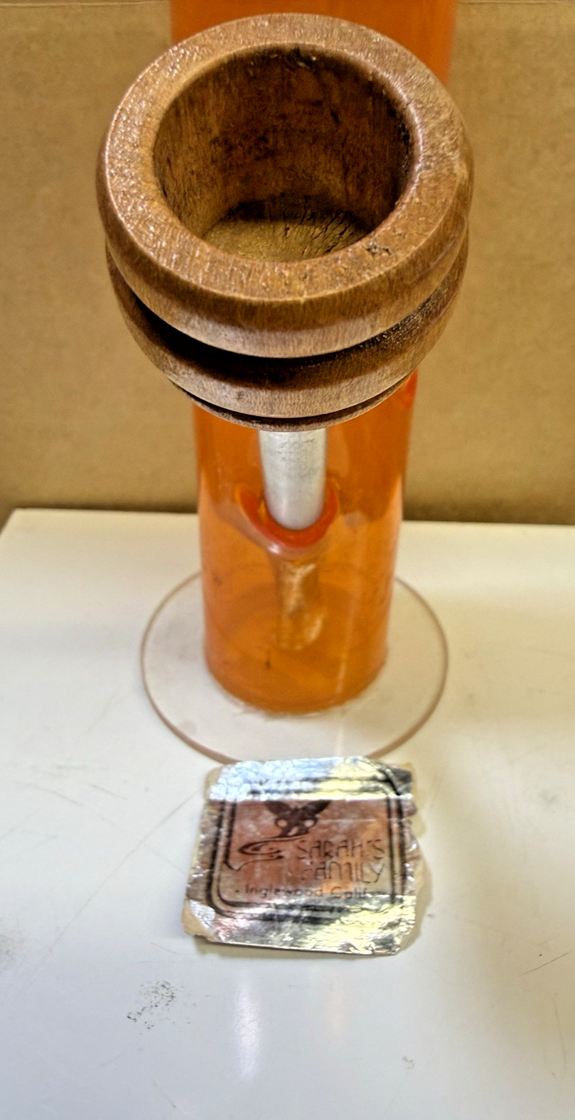 Vintage Unused 8 Inch Sarahs Family Orange tobacco Bong Wood Bowl Unused 70&rsquo;s