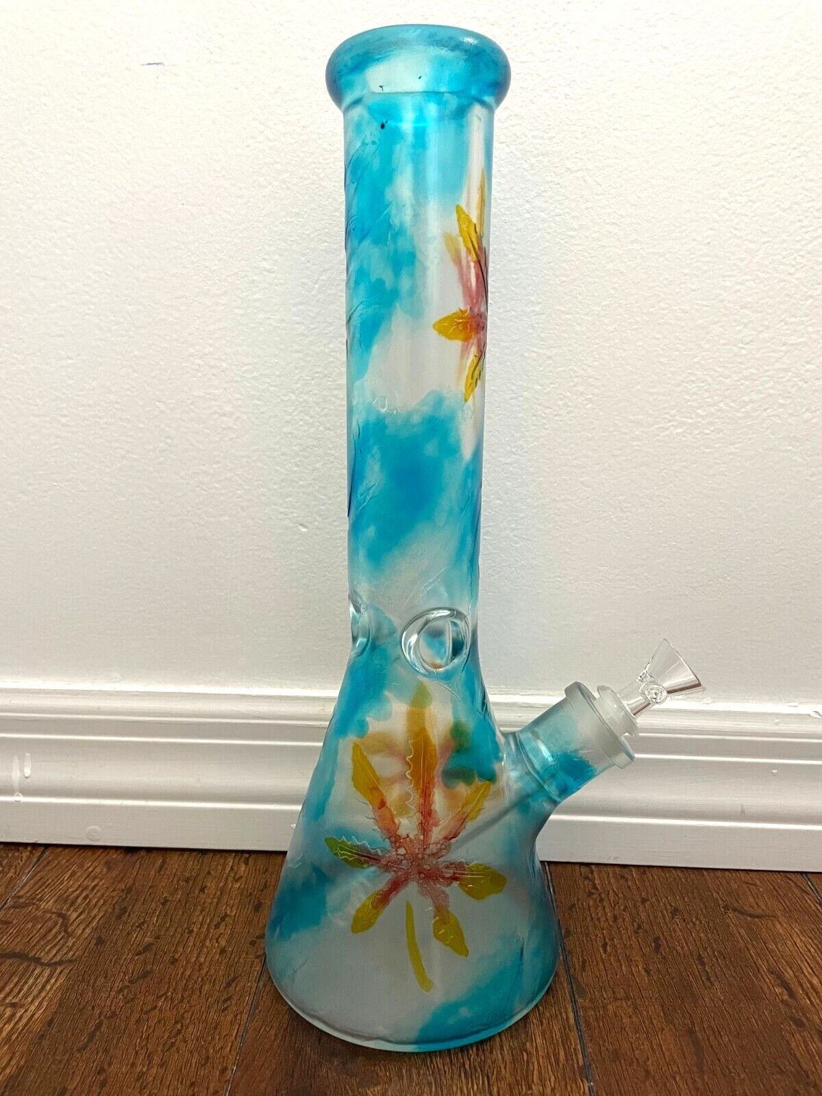 14” Premium Glass Water Pipe Beaker Blue Textured Art 14mm