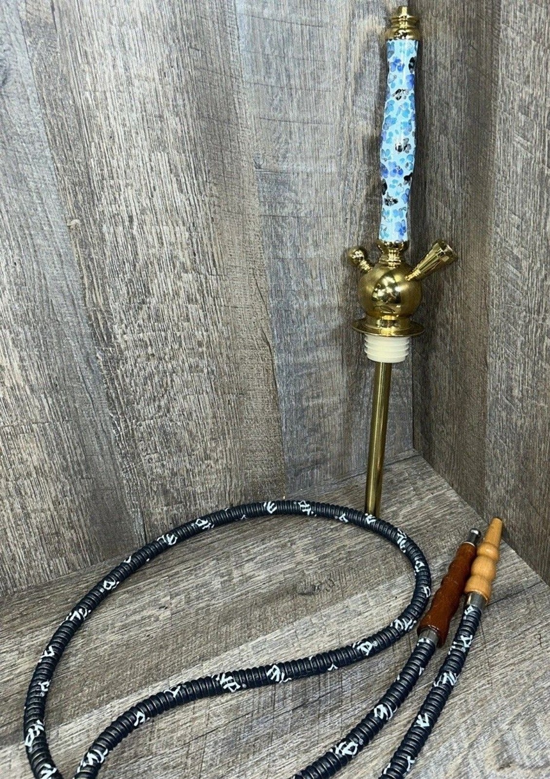 Hookah For Parts Or Repair Incomplete Brass And Ceramic W/wood Tips On Hose