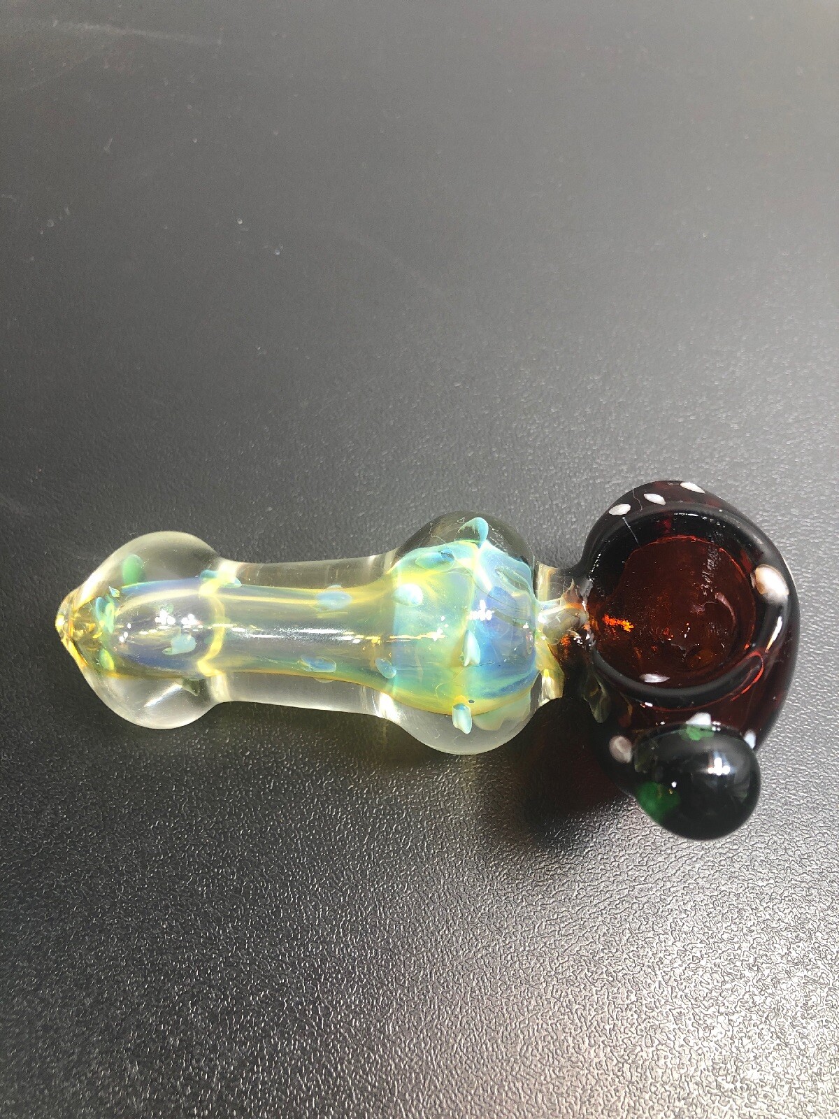 USA TOBACCO 4” SMOKING HAND PIPE BLOWN GLASS STRAWBERRY MARBLE WORK SHERLOCK